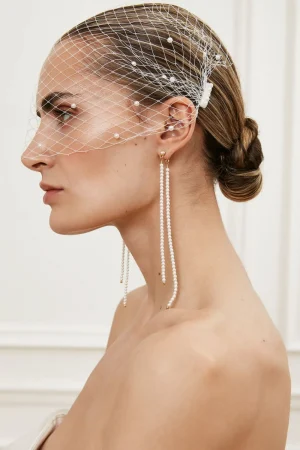 Clearance Pearl beaded birdcage wedding veil Accessories